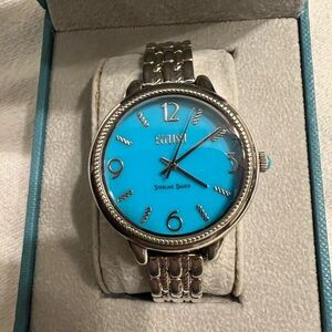 Ecclissi Sterling Silver with Mosaic Sleeping Beauty Turquoise Dial Ladies Watch